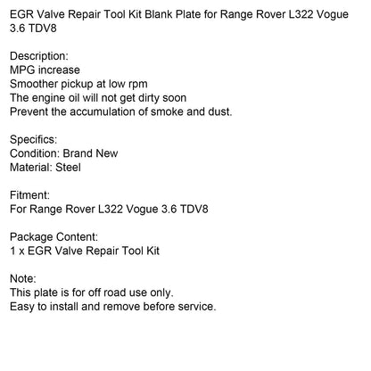 Range Rover L322 Vogue 3.6 TDV8 EGR Valve Repair Tool Kit Blank Plate