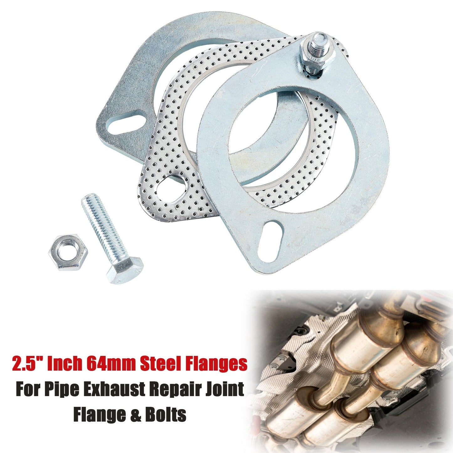 2 Steel Flanges 2.5" Inch 64mm For Pipe Exhaust Repair Joint Flange & Bolts