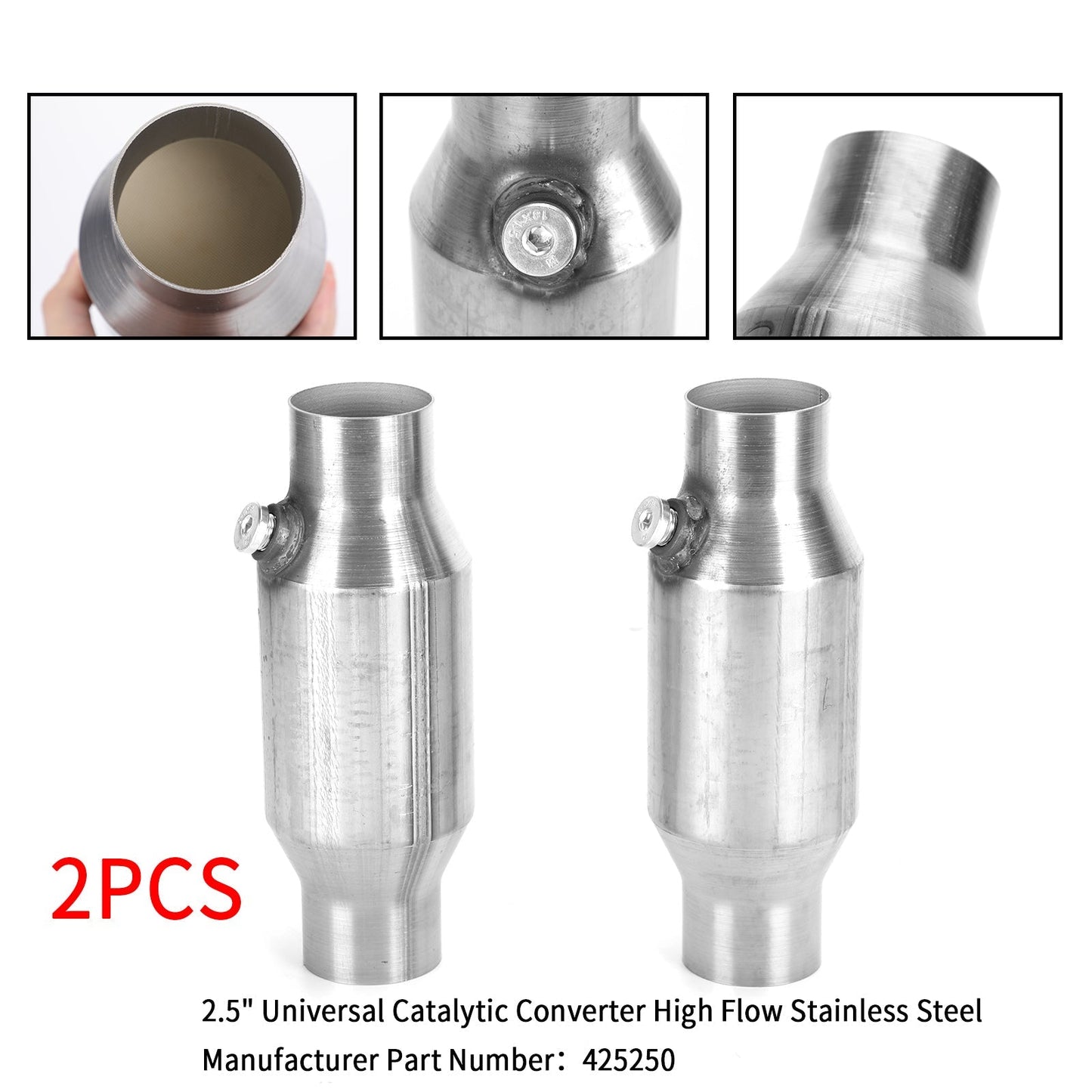 2X 2.5" Universal Catalytic Converter High Flow Stainless Steel 425250 Generic