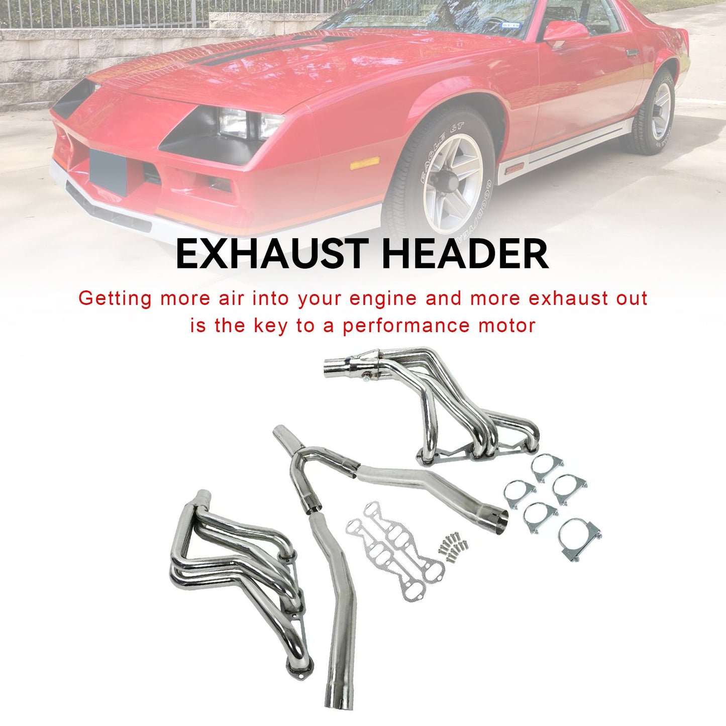 Exhaust Header Fit Chevy Camaro Fit Firebird 5.0L 5.7L 1982-1992 V8 Long Tube