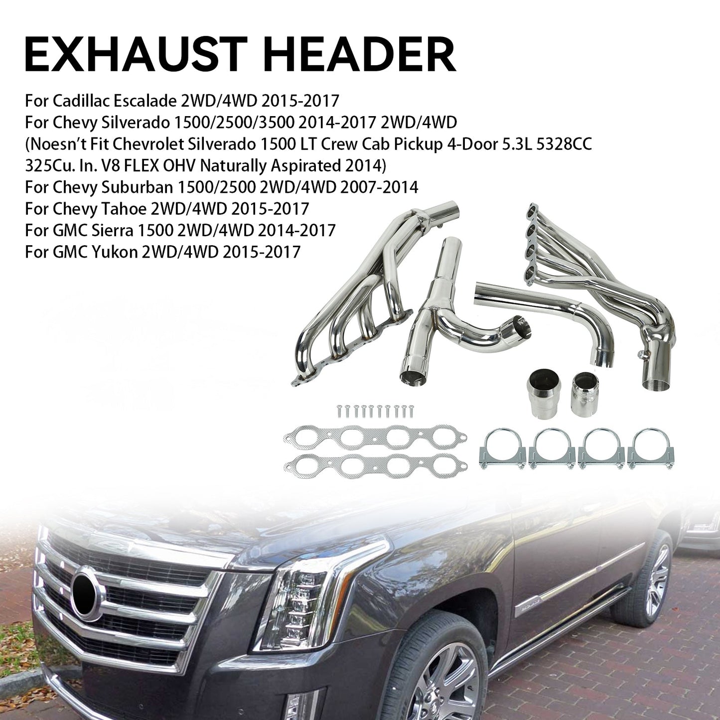 2014-2017 Chevy Silverado 1500/2500/3500 GMC Sierra 1500 2WD/4WD Stainless Exhaust Header